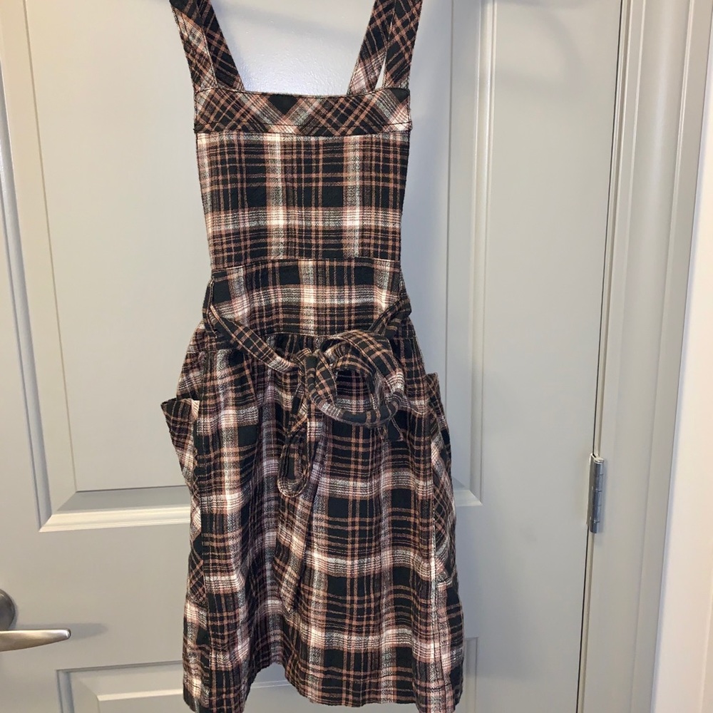 Free People Plaid Pinafore Dress in Black and Brown